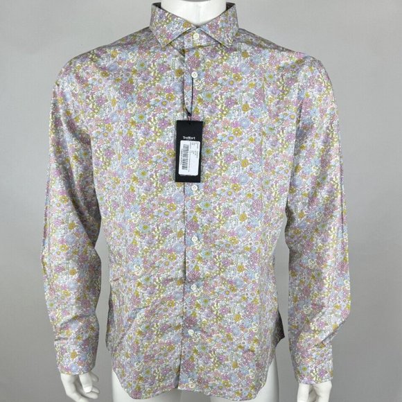 Treffort Slim Fit Violet Floral Field Shirt Mens XXL NWT $185 Cotton Long Sleeve
